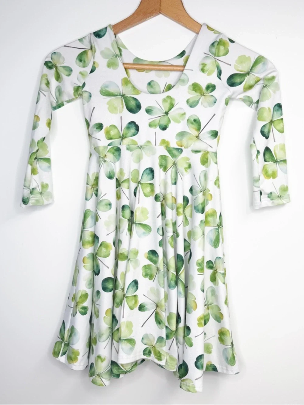 Fox + Bear Handmade‎ Girls Long Sleeve Lucky Clover Print Twirl Dress Green 5T